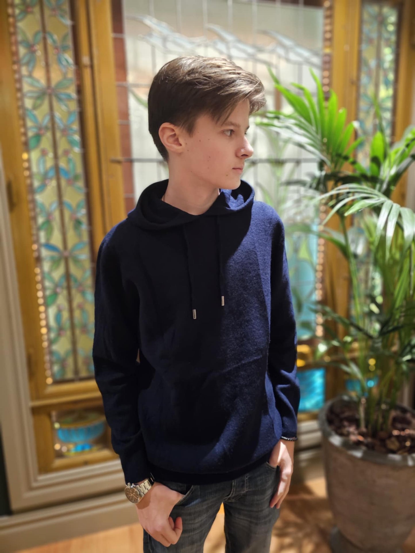 Marinblå Cashmere hoodie